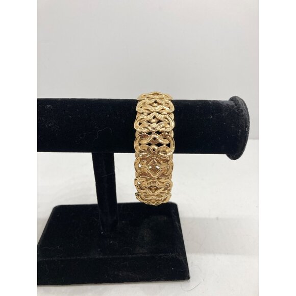 Gold Coated Sterling Silver Filigree Weave Wide Bangle Bracelet Turkey - Picture 2 of 11